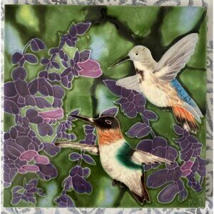 Hummingbirds Floral 8” X 8” Colorful Handcrafted Art Tile
